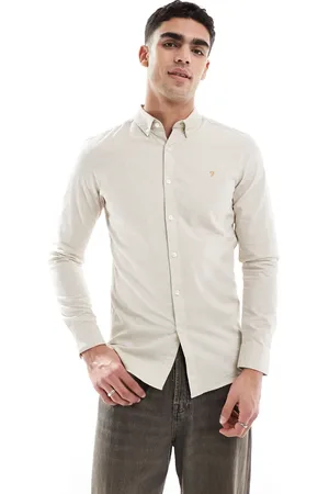 Farah Steen long sleeve oxford shirt in beige
