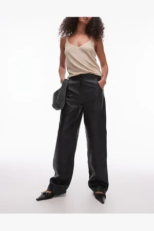 Topshop Premium real leather basic straight leg trouser in