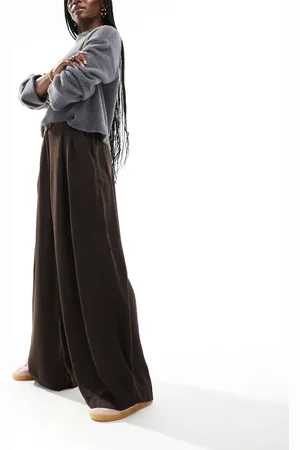 AWARE Wide leg pleat front trousers in chocolate
