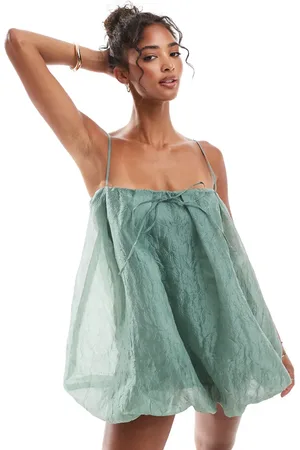 ASOS Square neck puffball playsuit in mint