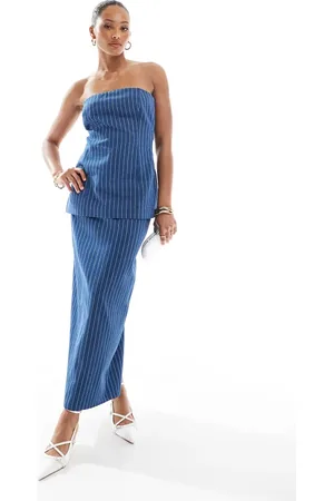 4th & Reckless Tailored maxi skirt co-ord in denim pinstripe