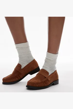 Topshop Carey suede loafers with ruched detail in tan