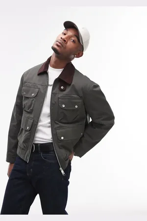 Topman Wax look jacket with cord collar in