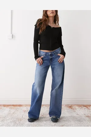 Monki Imoo low waist wide leg jeans in mid wash