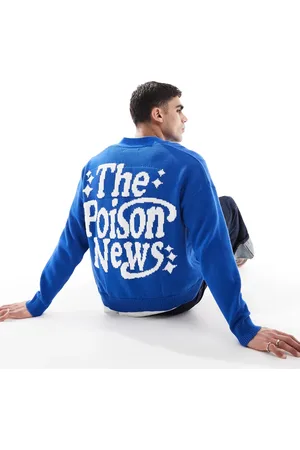 Pull&Bear Knitted back graphic cardigan in blue