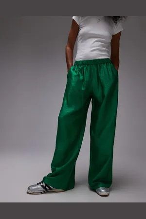 Topshop Textured satin straight leg drawcord trouser in