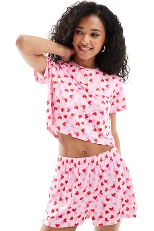 Loungeable Heart print jersey pyjama t shirt and short set in