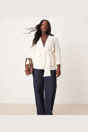 ASOS Curve tie waist blazer in buttermilk