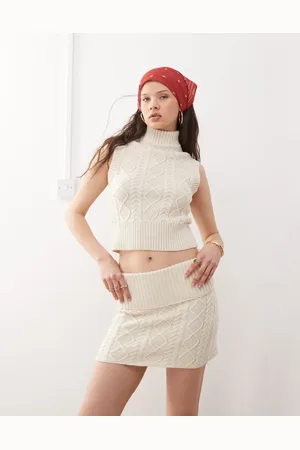 COLLUSION Cable knit mini skirt co-ord in ecru