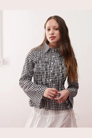 Reclaimed Ruched cinched in shirt in black and white gingham