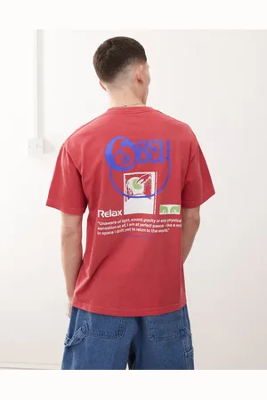 Obey Relax graphic logo t-shirt with back print in pigment raspberry