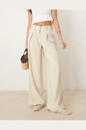 AWARE High waisted pleat front trousers in stone
