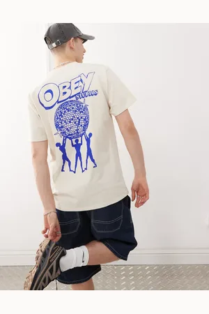 Obey Uplift graphic logo t-shirt with back print in cream