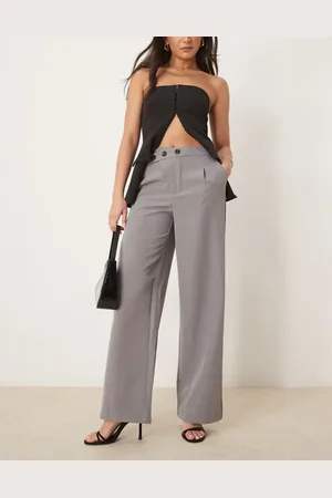 JDY Asymmetric button wide leg trousers in grey