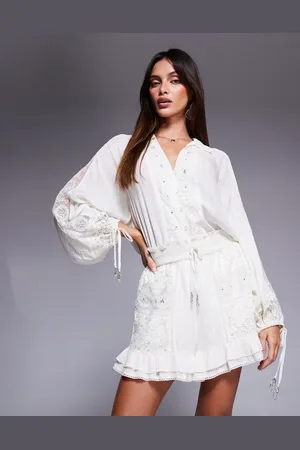 River Island Lace embellished shorts co-ord in cream