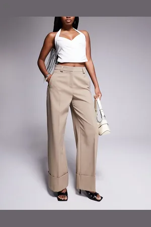 River Island Wide leg pleated trouser in beige