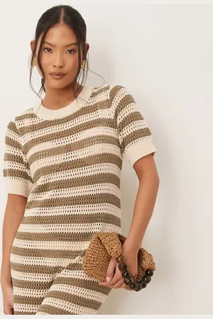 JDY Crochet midi dress in beige stripes