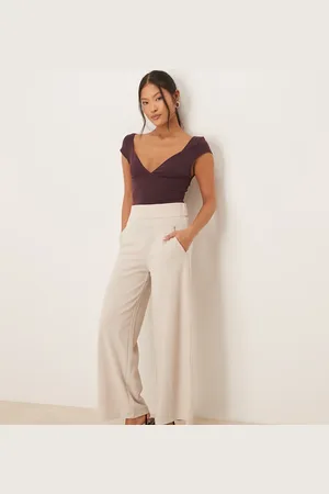 JDY Wide leg tailored trousers in beige