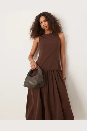 Ghospell Drop hem midi dress in chocolate