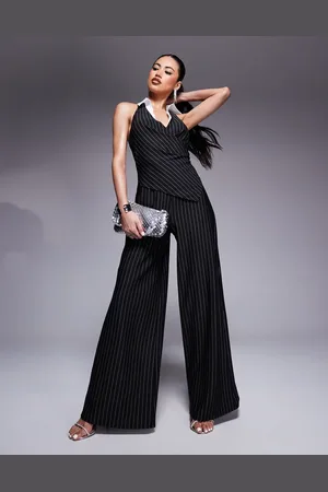 River Island Pinstripe jumpsuit in black