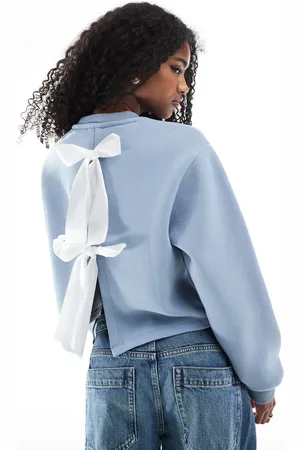 Miss Selfridge Contrast bow back detail sweatshirt in