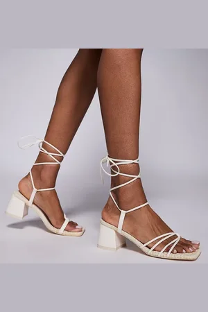 Public Desire Saffira mid heeled sandal with ankle ties in cream