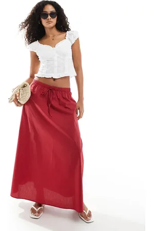 Miss Selfridge Floaty drawstring waist midi skirt in cherry