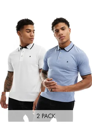 JACK & JONES 2 pack tipped pique polo in & white