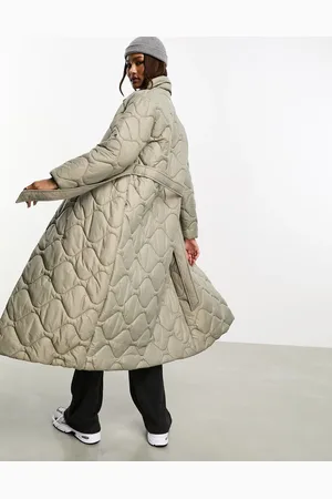 VERO MODA Quilted high neck maxi puffer coat in stone