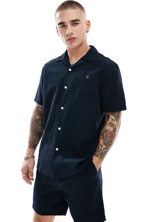 Farah Rutherford co-ord short sleeve revere collared shirt in seersucker