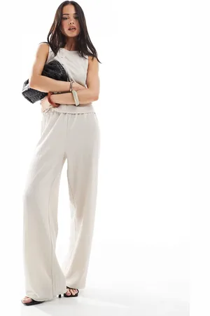 VERO MODA Textured jersey wide leg trouser co-ord in beige
