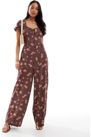 ASOS Spun lace trim corset waist jumpsuit in mauve floral print
