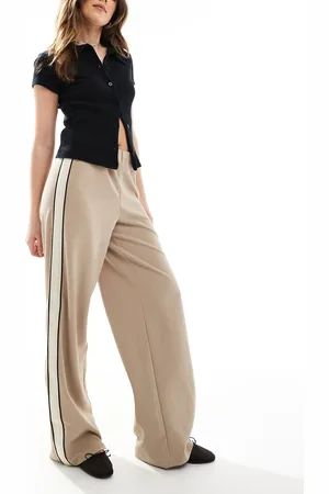 VERO MODA Loose pull on trousers with side stripe in fossil