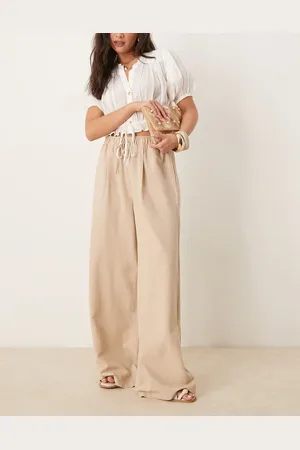 Stradivarius STR linen look trouser with drawstring in stone