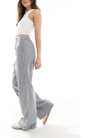 Object Wide leg tailored trousers in and white stripe