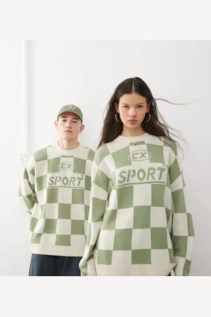 COLLUSION Unisex knitted checkerboard sweat in green
