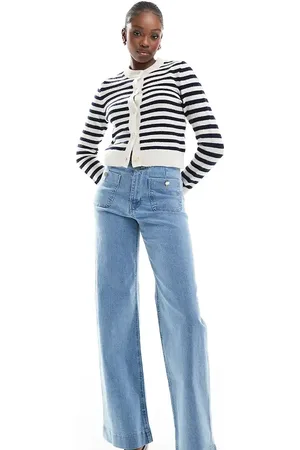 Stradivarius Tall D77 straight leg jean with button detail in mid wash