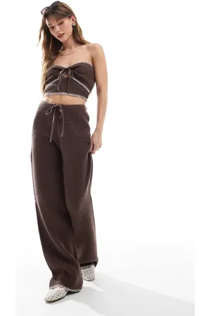 4th & Reckless Knitted contrast stitch beach trouser co-ord in chocolate