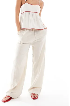 ONLY Wide leg linen look trousers in beige