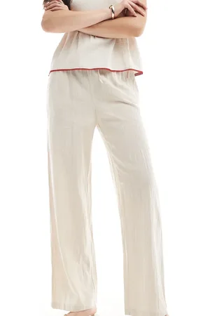 ONLY Wide leg linen look trousers in beige