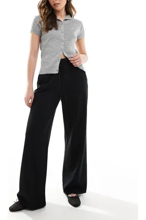 ONLY Tie waist wide leg trousers in