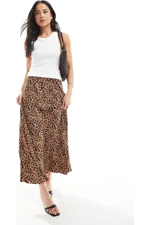 Pieces® Matte satin midi skirt in leopard print
