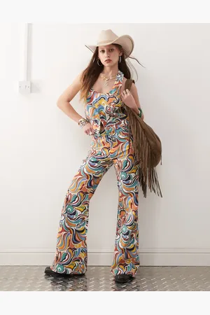 Wrangler Co-ord high rise flared jean in all over bright 70s print