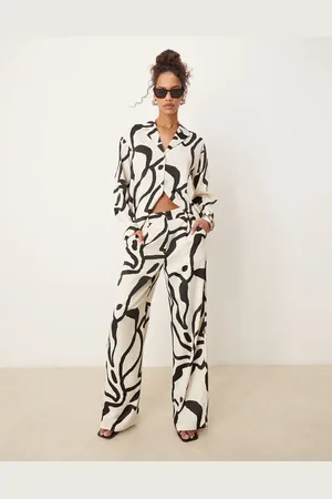 AWARE Wide leg satin trouser co-ord in mono print