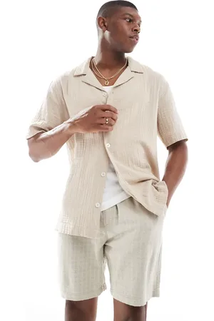 Only & Sons Textured linen mix short in stone