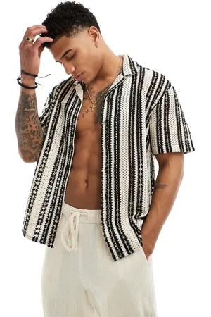 Only & Sons Crochet shirt in beige with black stripe