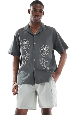 Only & Sons Embroidery detail resort shirt in