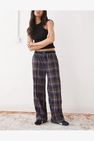 Monki Wide leg trouser with boxer waistband in check