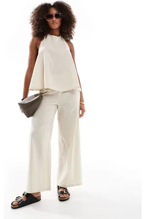 Esmée Esmee Exclusive linen look relaxed beach trousers in beige