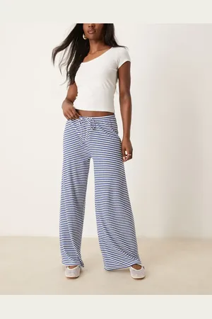 Gina Tricot Supersoft jersey wide leg trousers with drawstring waist in and white stripes